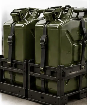 Olive NATO-pattern cans stacked in carriers