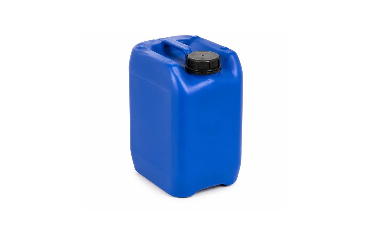 A fluorinated HDPE jerry can for fuel and solvents